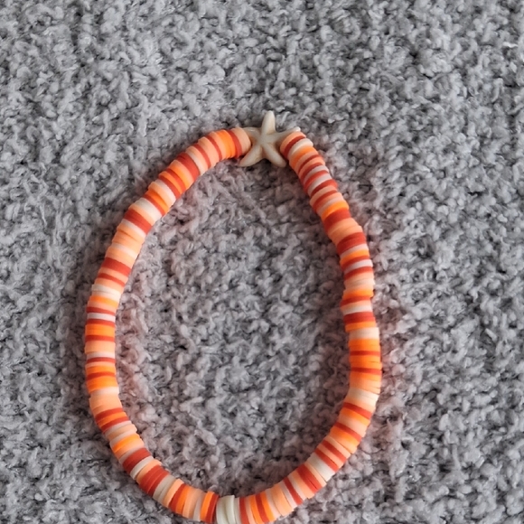 Jewelry - Orange Striped Shell Clay Bead Bracelet
